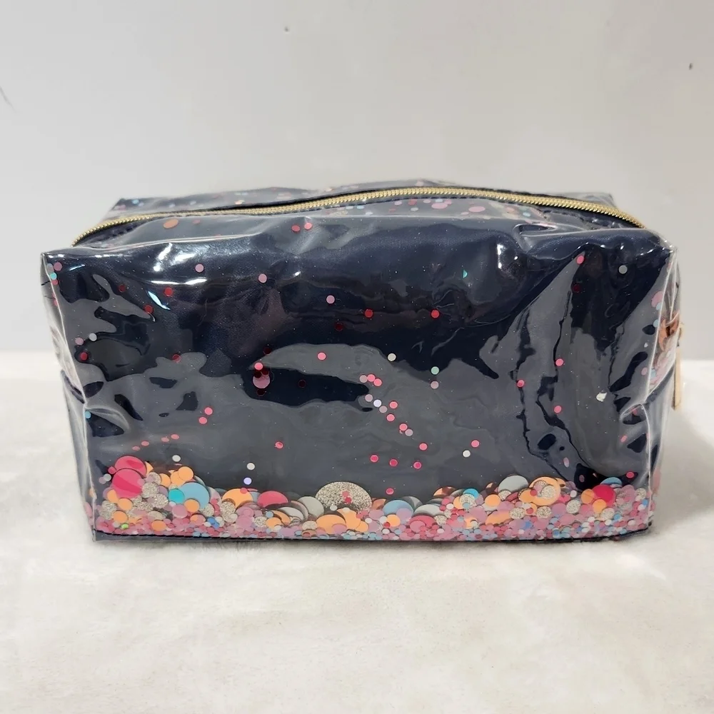 Packed Party Confetti Navy Blue Everyday Essentials Vanity Cosmetic Bag NWOT